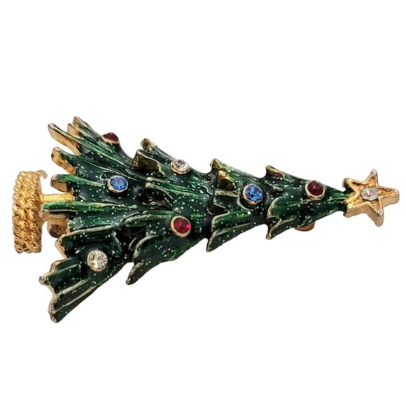 Eisenberg Ice Green Enamel Multi Color Rhinestone Christmas Tree Brooch Pin E253 - Picture 5 of 12